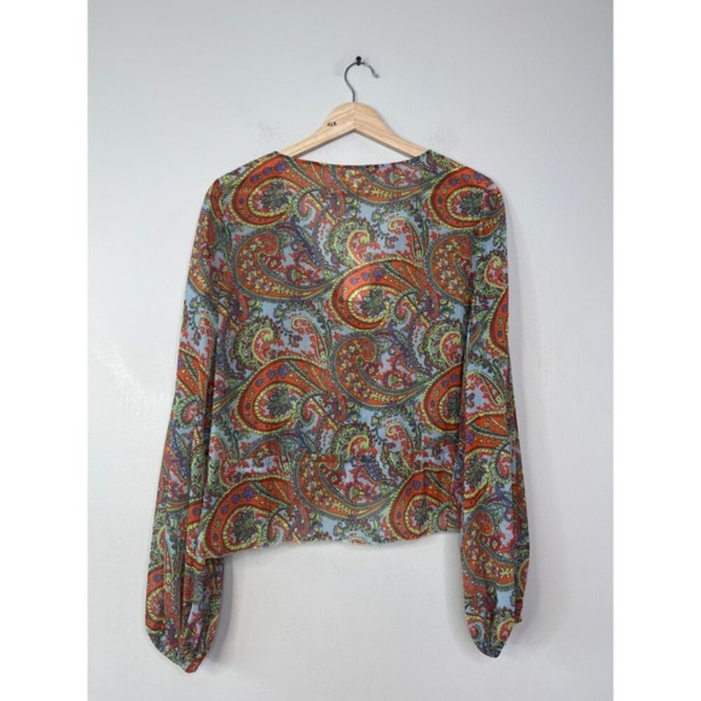 NWT L'agence Pixie Bohemian Long Sleeve Paisley Print Crepe De Chine Blouse Red - Picture 7 of 8